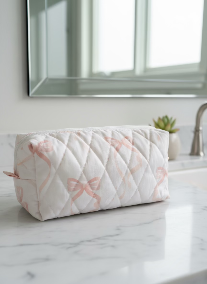 Blush and Bows Boxy Cosmetic Bag