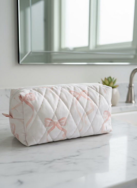 Blush and Bows Boxy Cosmetic Bag