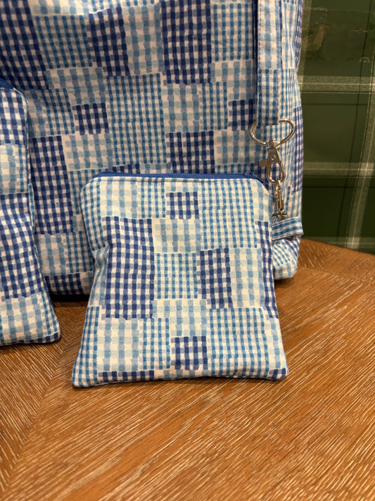 Blue Checkered Market Tote Set