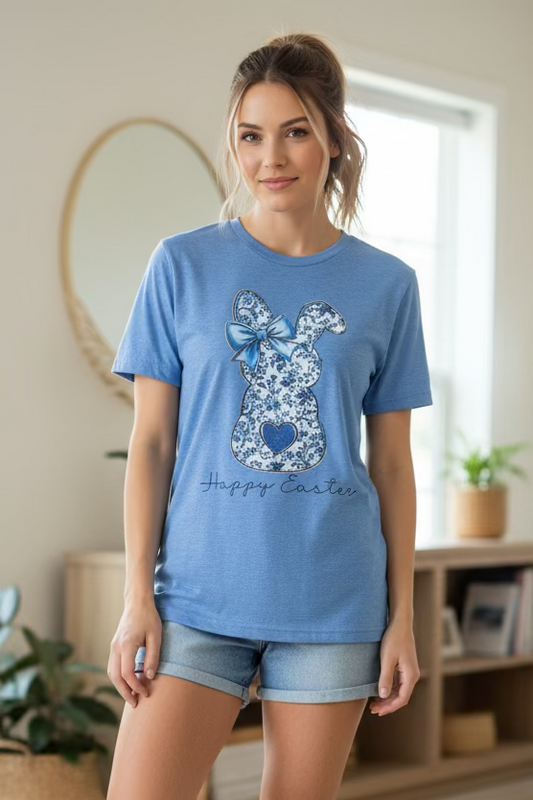 Blue Bunny Happy Easter Tshirt