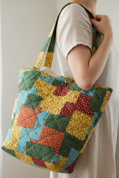 Quilted Fall Patchwork Tote Bag