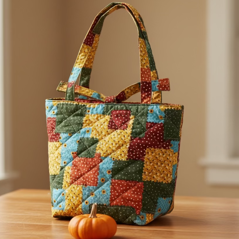 Quilted Fall Patchwork Tote Bag