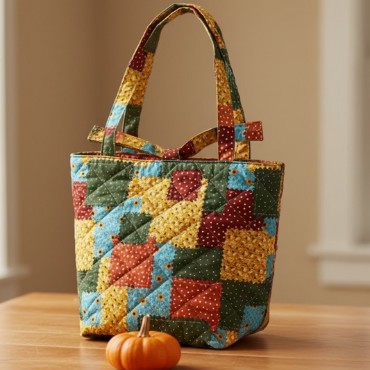 Quilted Fall Patchwork Tote Bag