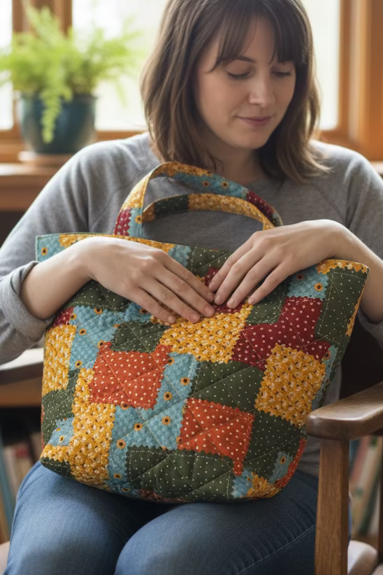 Quilted Fall Patchwork Tote Bag