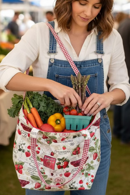 Large Strawberry Market Tote Bag